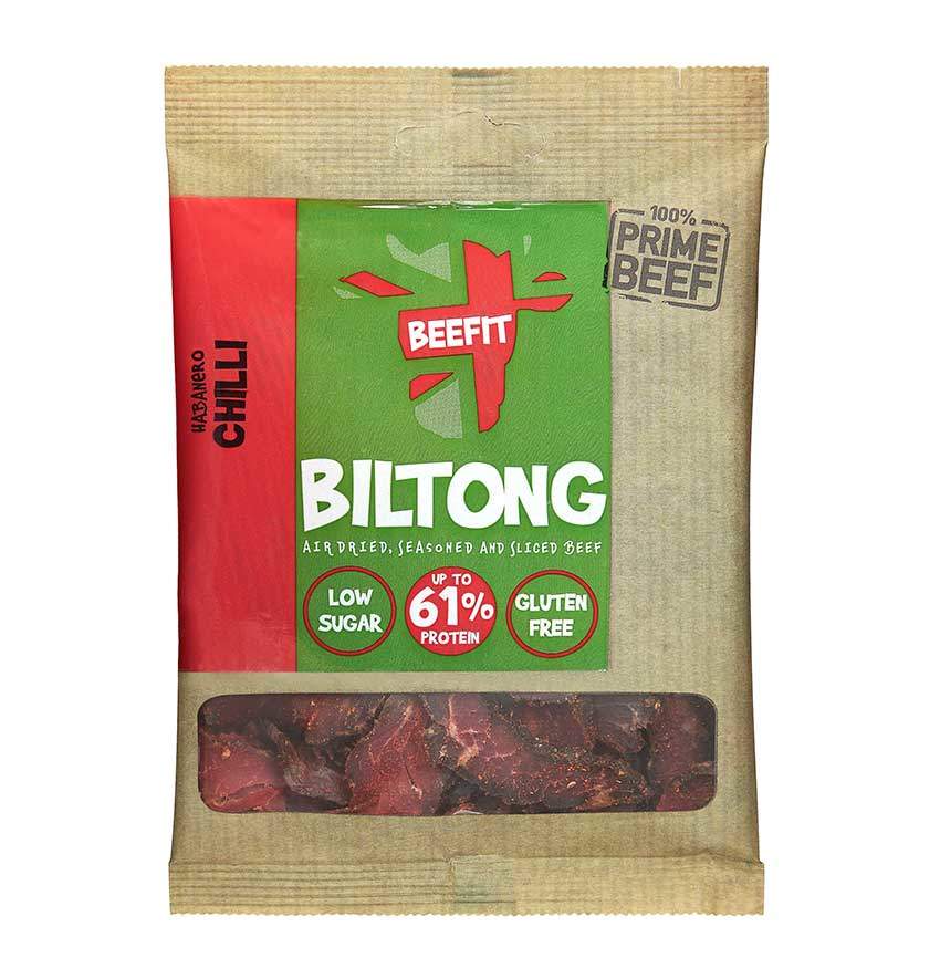 food photography of a packet of Biltong