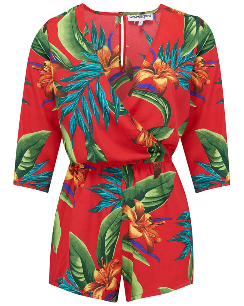 photography studio Brighton photograph of a woman's red summer romper featuring tropical flowers