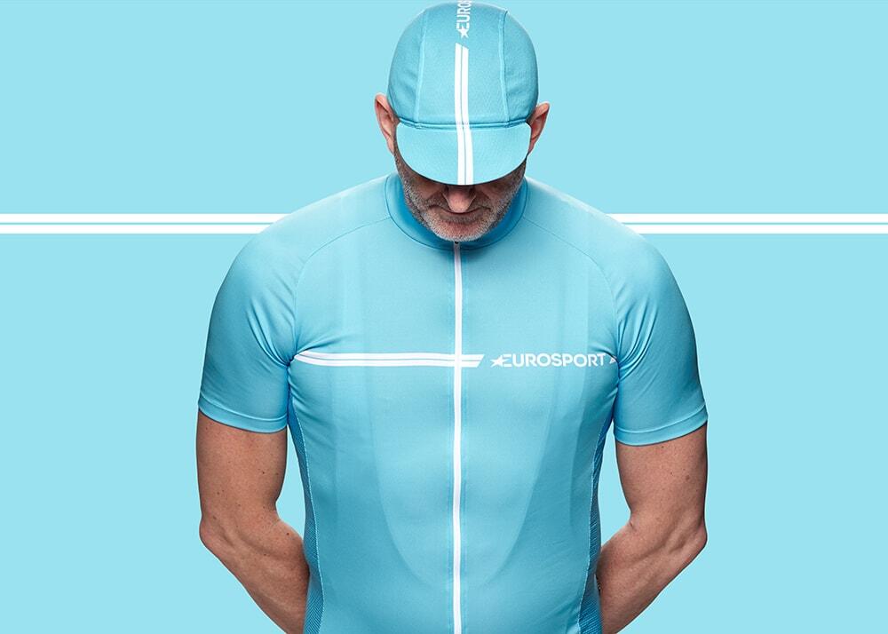 Male cyclist wearing blue cyclewear