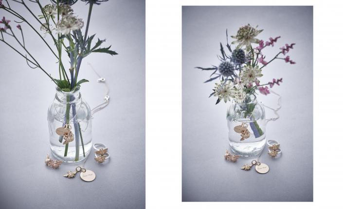 jewellery still life with plant props simple background brighton photography studio
