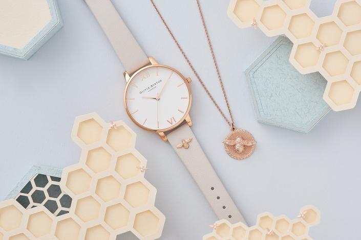 Watches and jewellery styled themed photoshoot with props and pastel colours