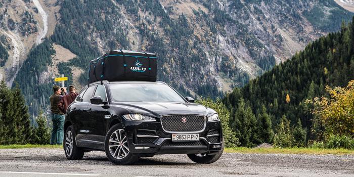 Amazon Product Photography, car rack on top of a Jaguar in the mountains